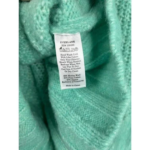 Everlane Women's XL Sweater Mint Green Alpaca & Merino Wool Blend Cable Knit - Picture 9 of 14